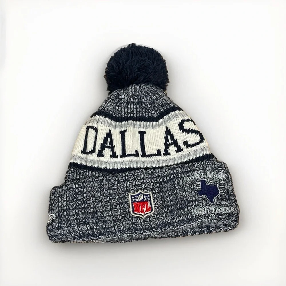 New Era Dallas Cowboys Mens‎ Beanie Hat Pom Cuffed Knit Fleece Lined Navy White
